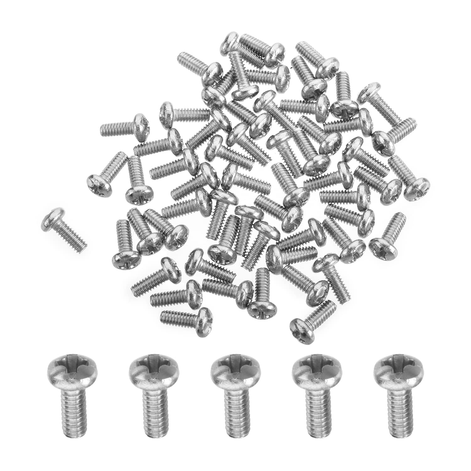 Mromax Lot 60 Zylindrischer Kopf, Phillips M2 X 5 Mm, Edelstahl 304 18-8, Massiv, Kreuzförmig, Grau-silberfarben, Metrisch Für Die Koordinierung, Foto- Und Andere Kleine Elektronische Geräte