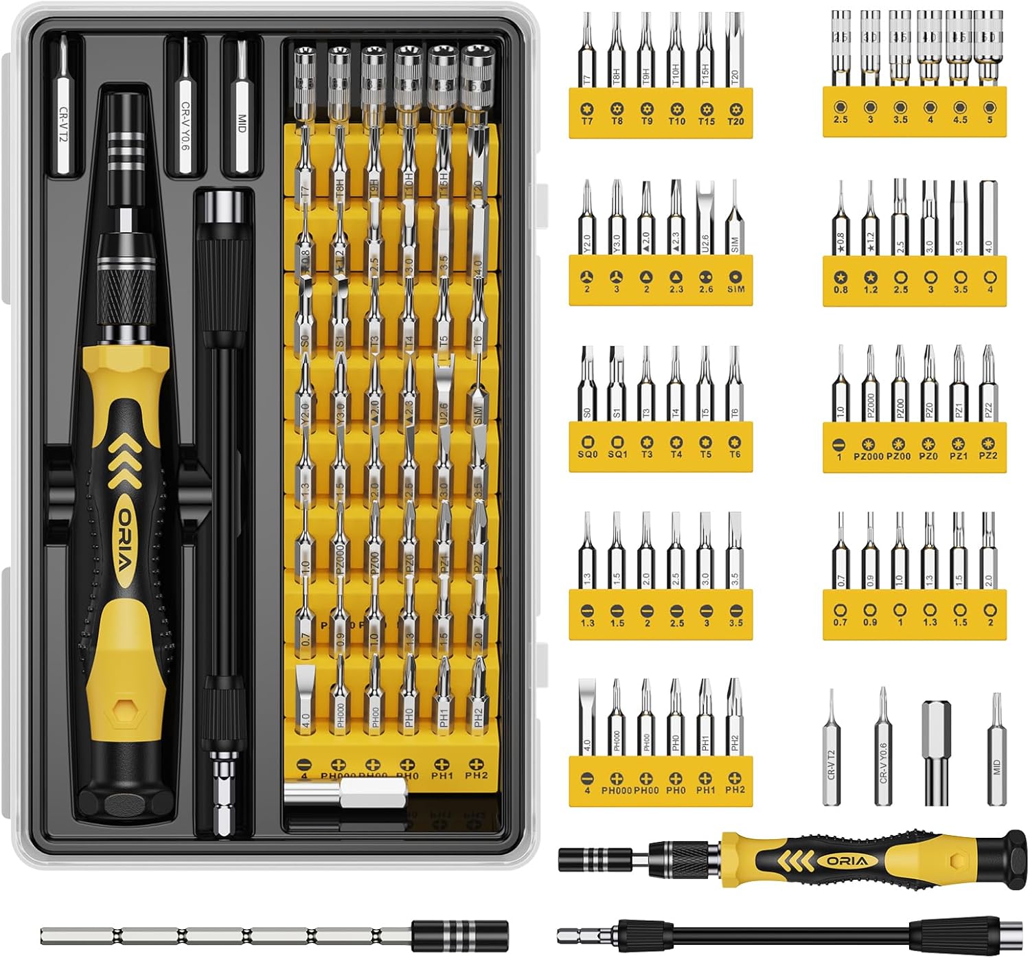 Kit De Tournevis De Précision Oria 61 En 1 Mit 57 Stickereien, Minitouren Und Rallyes Für Mobiltelefone, Konsolen Und Tablets, Gelb.