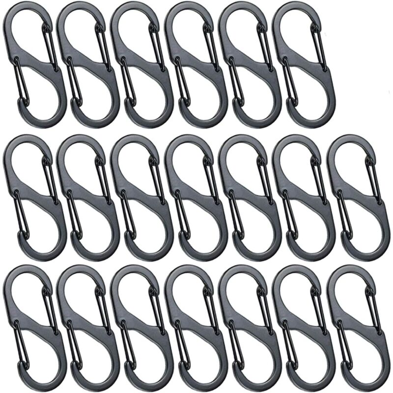20 Stück Mini-karabiner In S-form, Karabiner Aus Aluminiumlegierung, 8 Formen, Langlebig, Leicht, Wasserdicht, Doppelte Schlaufe Für Haus, Outdoor, Wandern, Angeln, Camping, Reise Usw. - Schwarz(30mm)