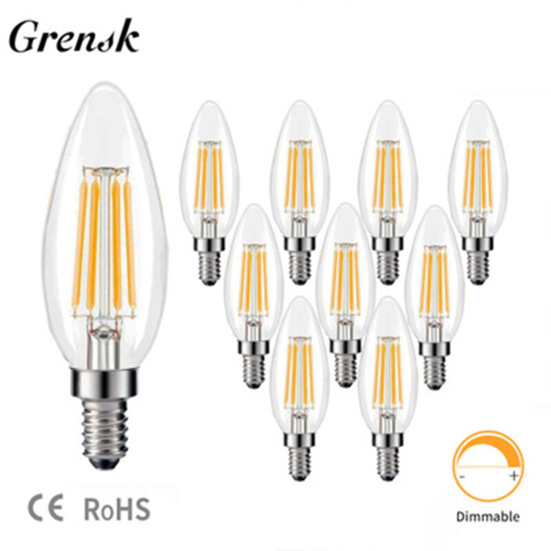 Zolginah E14 Led-filament-glühbirne, E14-sockel, Edison-kerzen-stil Vintage, 4 W, Warmweiß 2700 K, Nicht Dimmbar, 6er-pack.