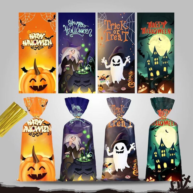 Set Mit 50 Halloween-cellophan-süßigkeitstüten, Bonbontüten Mit Drehverschlüssen