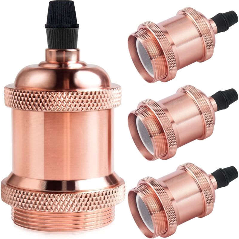 Vintage E27 Lampenfassung, Edison Retro Hängelampe, Solider Keramikadapter, 4 Stück Roségoldene Fassung