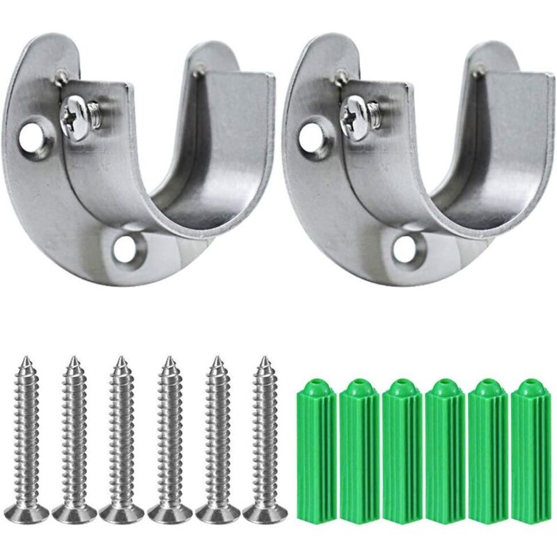 2er-set Kleiderstangenhalter Aus Edelstahl, Robuste U-förmige Halteflansche, Einfach Zu Installieren Und Zu Entfernen, 32 Mm