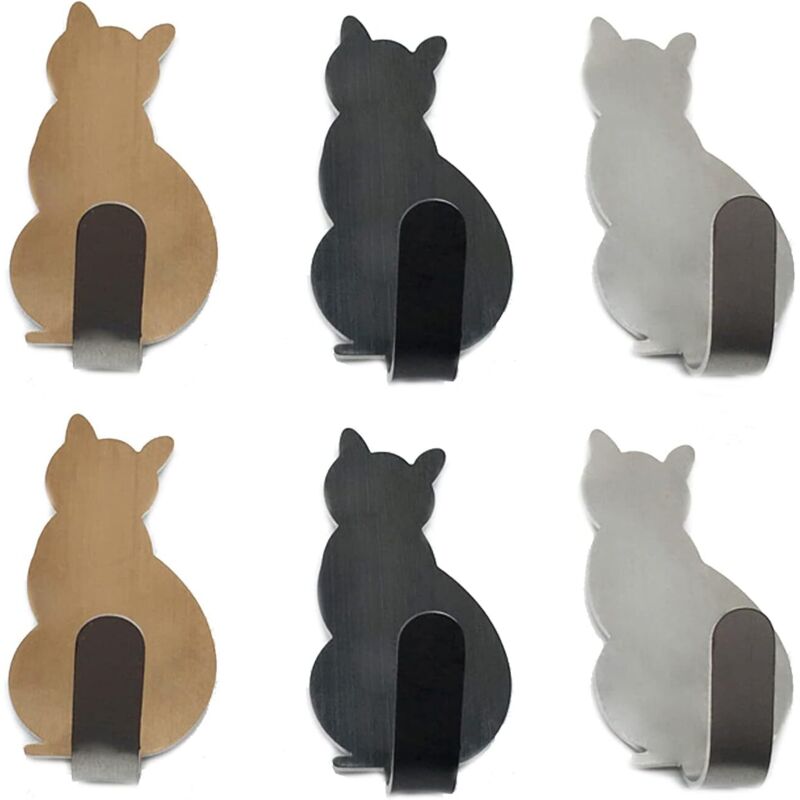 6er-pack Handtuchhaken Aus Edelstahl Für Kleine Katzen, Dekorative Wandhaken Für Zuhause, Küche, Bad, Büroaufbewahrung, Ohne Nägel