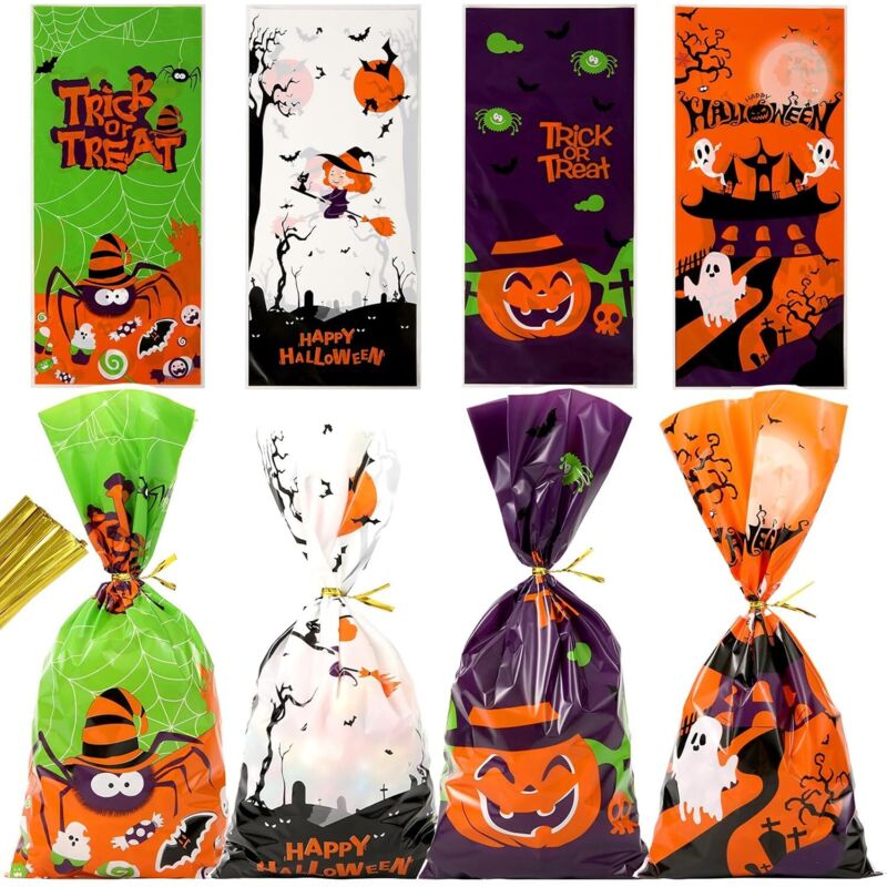 Halloween-süßigkeitstüten – 50er-packung Zellophan-bonbontüten 12,5 X 27,5 Cm Mit Drehverschlüssen