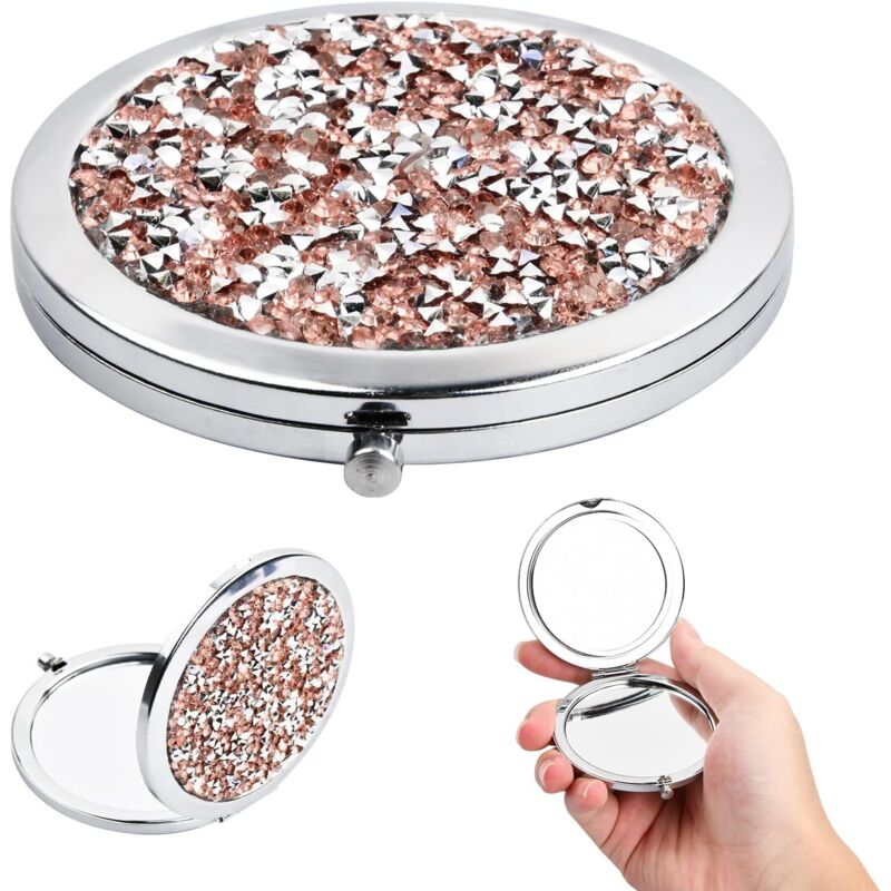 Taschen-make-up-spiegel, Handspiegel Mit X1 / X2 Vergrößerung, Runder, Faltbarer & Tragbarer Spiegel, 7 Cm Taschenspiegel, Ideal Für Frauen, Mädchen, Reisen, Arbeit, Schule, Zuhause, Diamantrosa