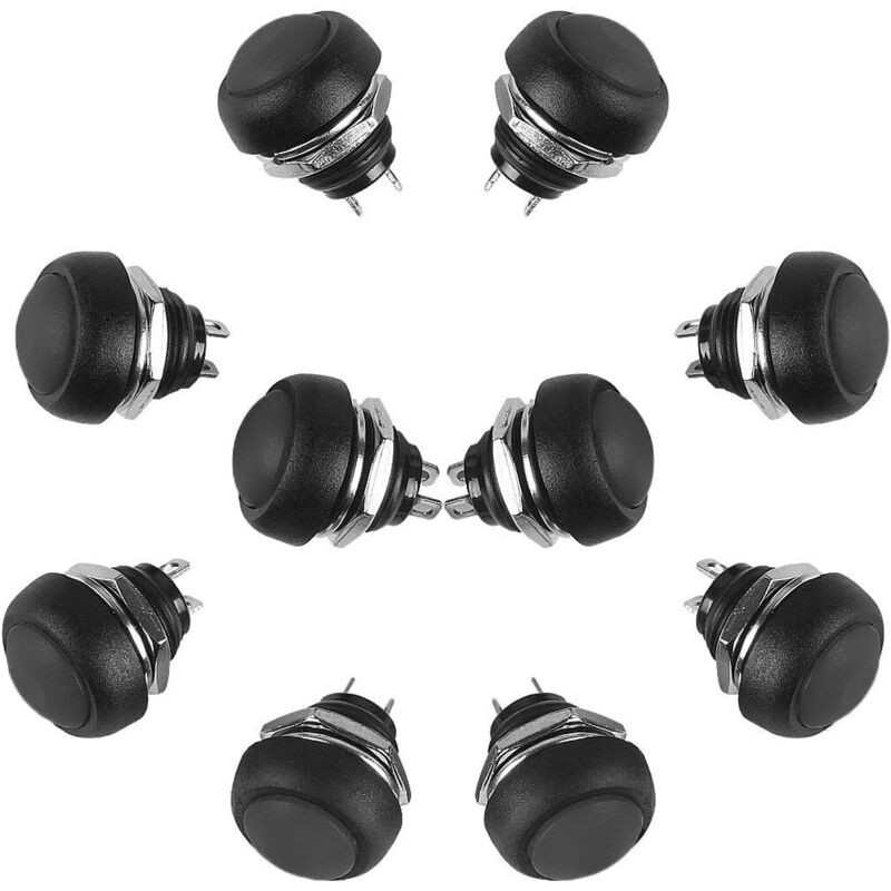 10 Stück 12mm Wasserdichter, Kurzzeitiger Mini-druckknopfschalter Ankg-01 (schwarz) Wiederverwendbar