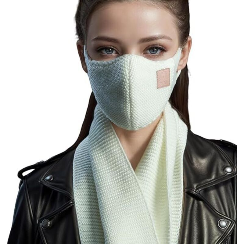 Kuschelige Winterstrickmaske Für Damen Und Passender Schal - Elegante Gesichtsbedeckung Zum Radfahren - Winddichtes Und Luxuriöses Design