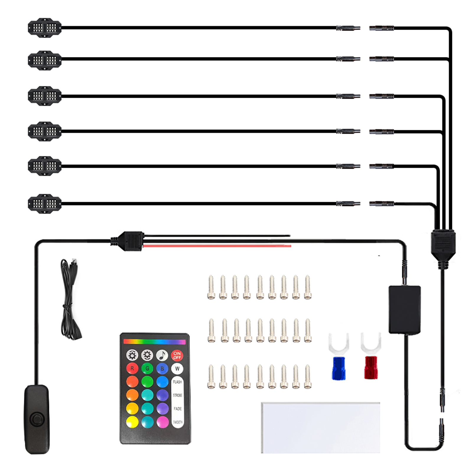 6er-pack Bunte Led-leuchten Für Autos, Lkws, Suvs, Quads, Utvs Und Boote, Mit 24-tasten-fernbedienung, App-steuerung, Ip68-wasserschutzklasse, Einstellbarer Helligkeit, Bluetooth 5.0-verbindung, Musik