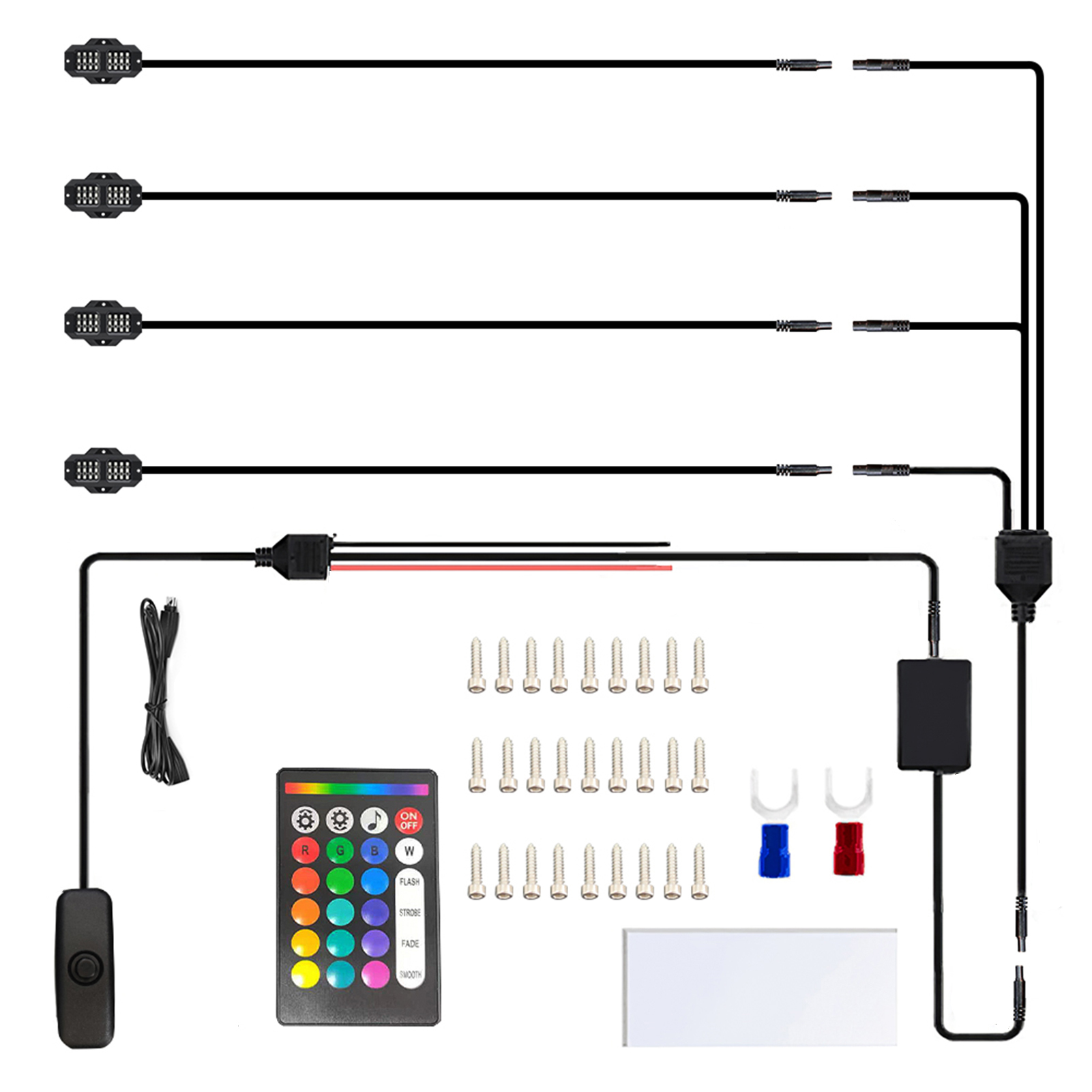 4er-pack Bunte Led-leuchten Für Autos, Lkws, Suvs, Quads, Utvs Und Boote, Mit 24-tasten-fernbedienung, App-steuerung, Ip68-wasserschutzklasse, Einstellbarer Helligkeit, Bluetooth 5.0-verbindung Und Mu
