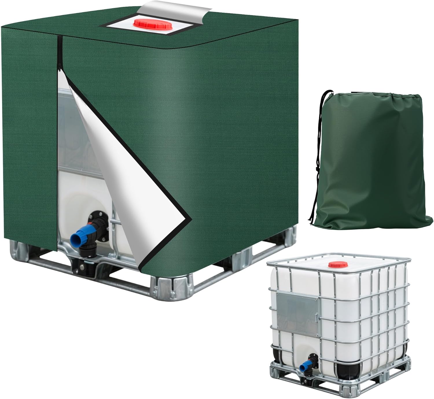 Ibc-tankabdeckung, 420d Wassertankdeckel, Ibc-tankabdeckung 1000l – Uv- Und Staubdichte Schutzhülle Mit Reißverschluss Und Aufbewahrungstasche (116 X 100 X 120 Cm) (grün)