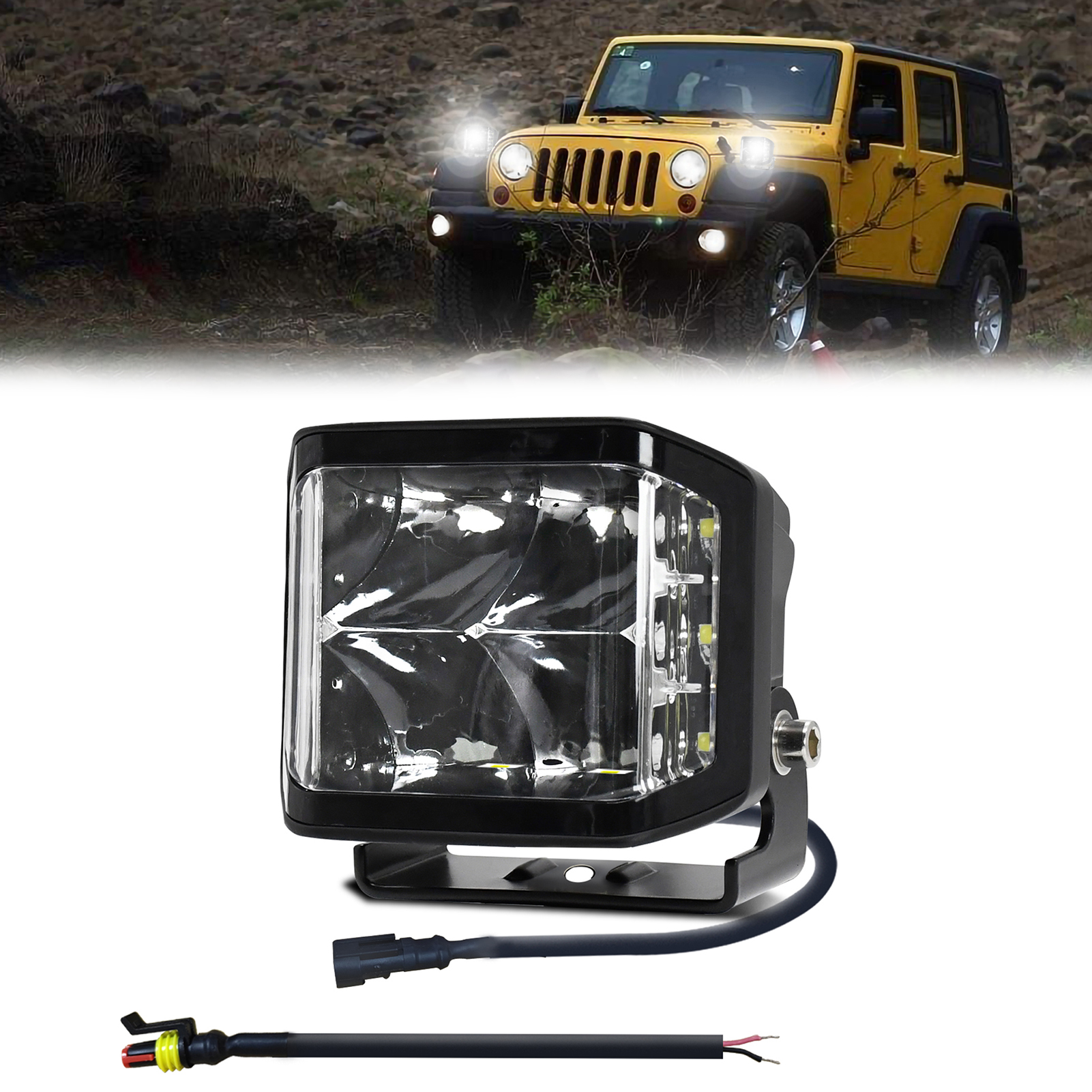 Dreiseitiger Led-arbeitsscheinwerfer, 6000k, 100w, Ip67 Wasserdicht, Für Lkws, Motorräder, Suvs, Quads Und Boote.