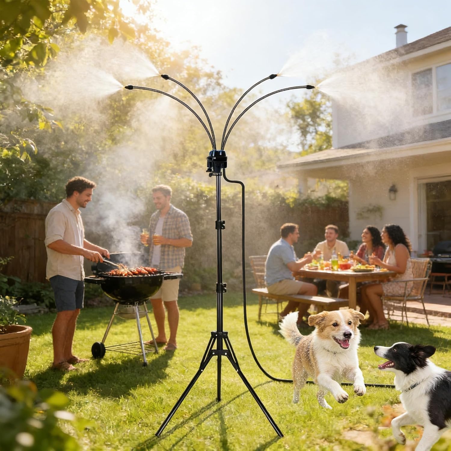 1,6 M Hohes, Freistehendes Nebelkühlungssystem + 2 Messing-nebeldüsen, 2 Höhenoptionen, Nebelschlauch Für Die Terrasse, Kühlung Für Haustiere (1 Set)
