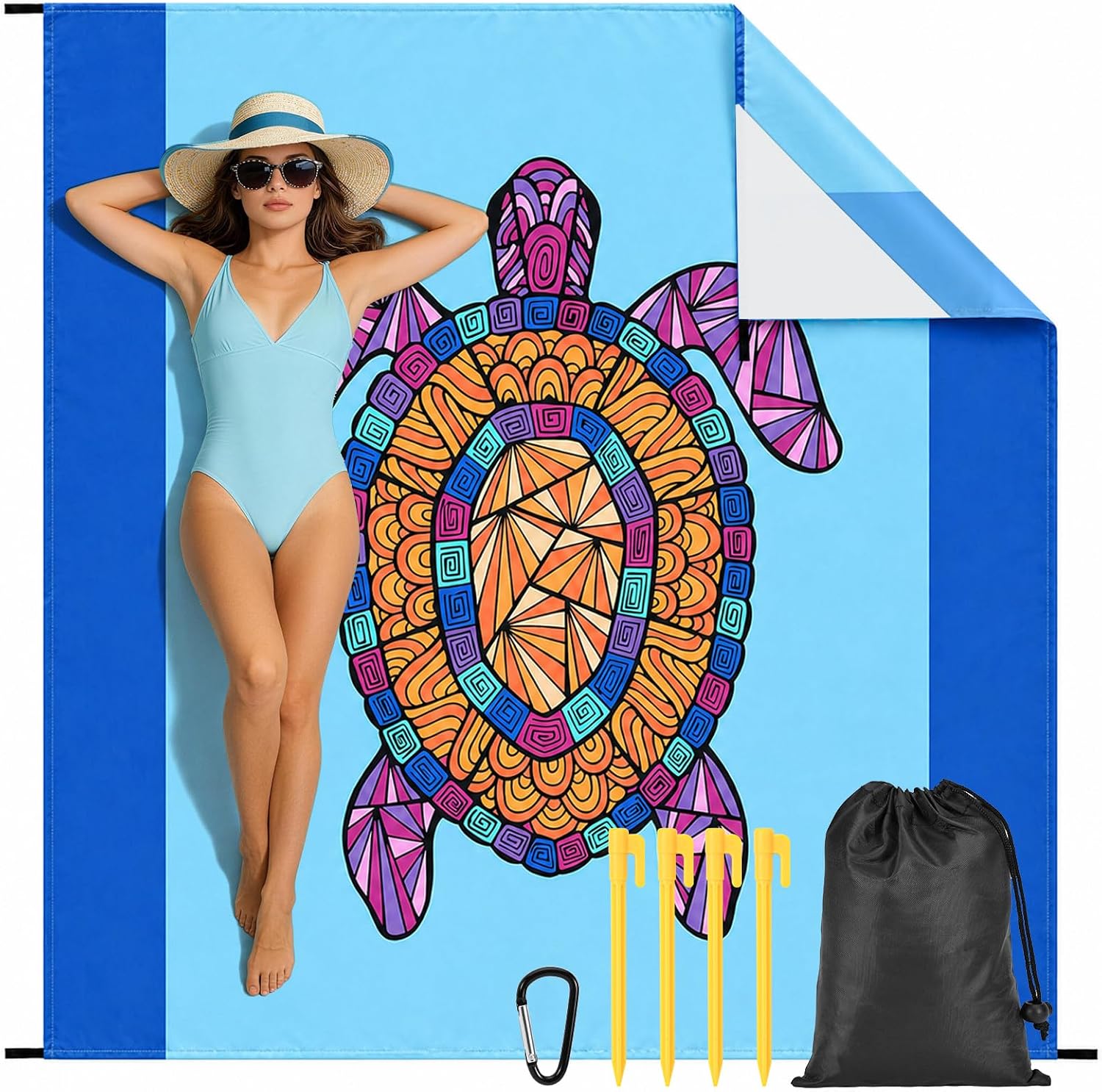 Xxl Große, Wasserdichte Strandmatte, Sandfreie Stranddecke, Picknickdecke Mit 4 Eckbefestigungen, Ultraleicht Für Camping, Picknicks, Parks Und Reisen