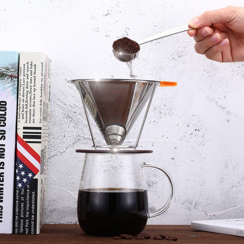 Wiederverwendbarer Kaffeefilter Aus Edelstahl, Kaffeekegel Mit Sieb, 125 Mm, Für Den Aufguss, Kompatibel Mit Tassen Und Kaffeemaschinen.