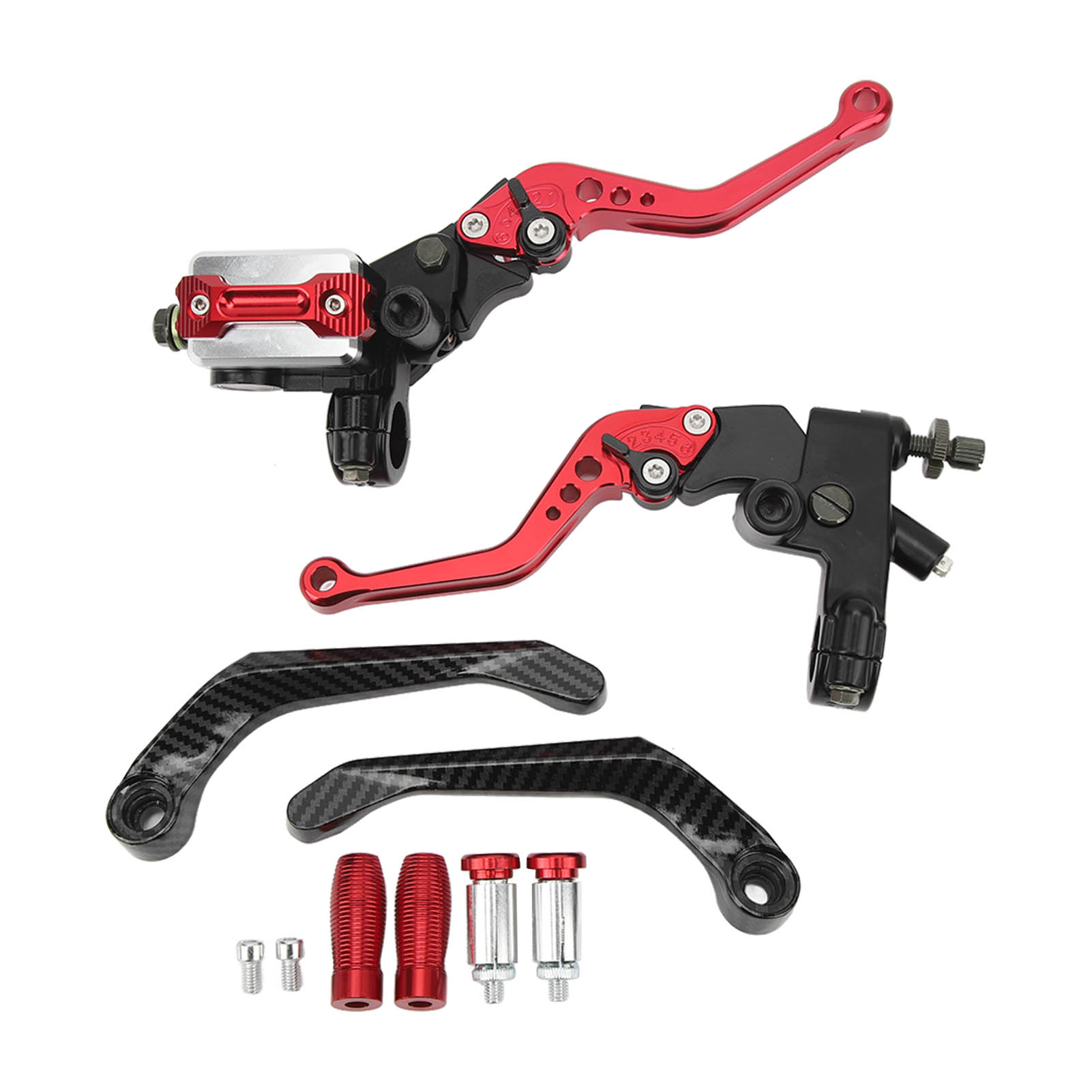 1 Paar 7/8-zoll-bremshebel Für Den Hauptbremszylinder, Universelles Motorrad-lenkerset Mit Ausgleichsbehälter, Roter Carbonfaser-handschutz