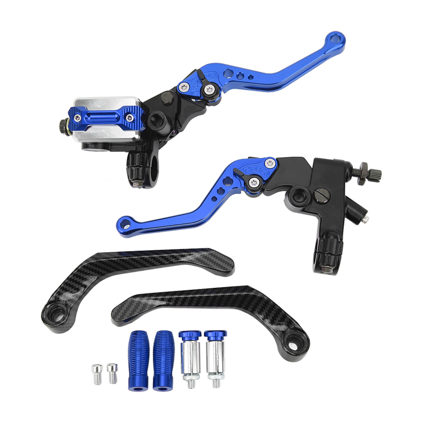 1 Paar 7/8-zoll-bremshebel Für Hauptbremszylinder, Universelles Motorrad-lenkerset Mit Ausgleichsbehälter, Blauer Carbonfaser-handschutz