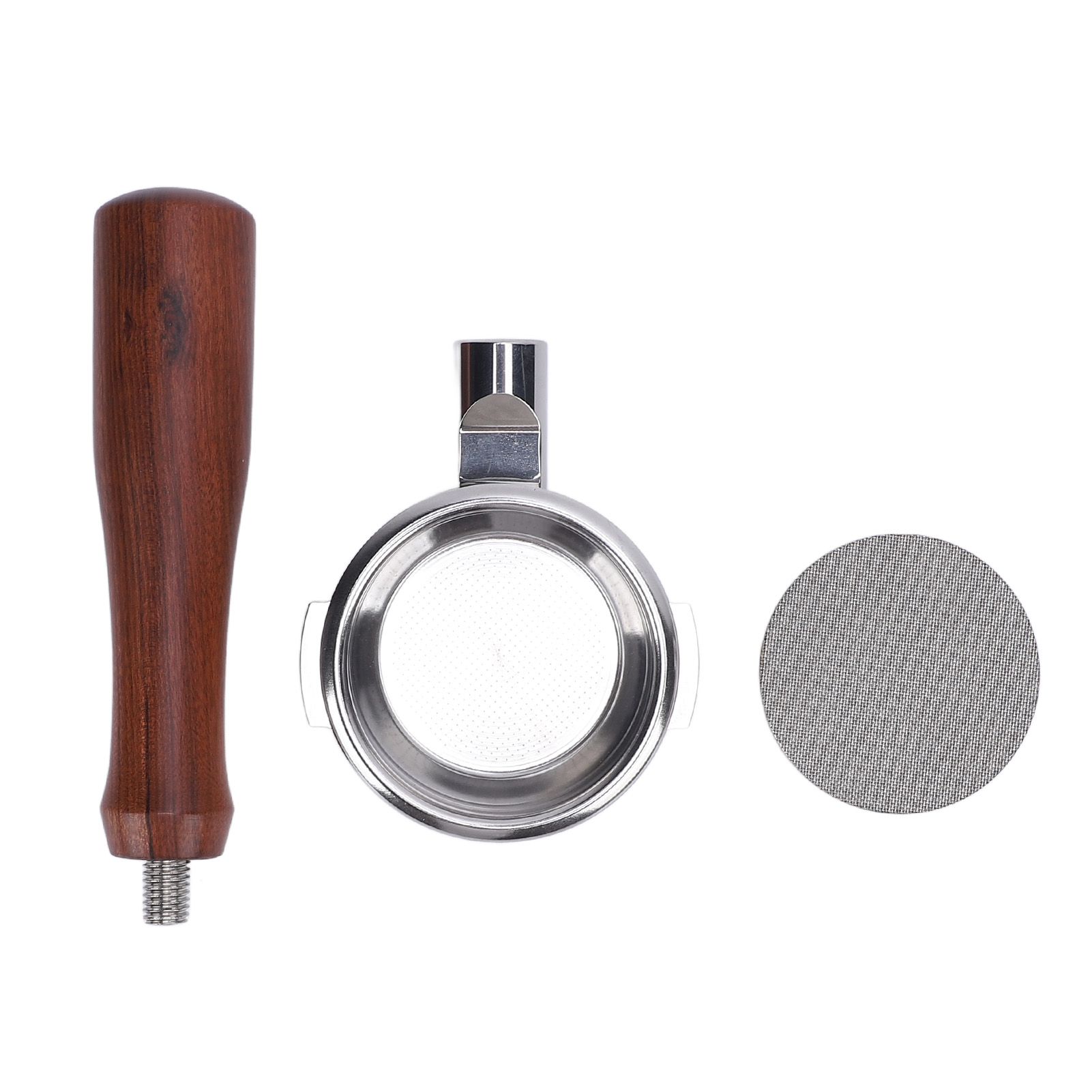 Bodenloser Kaffeefilterhalter, 58 Mm, Edelstahl, Holzgriff, Tragbar Für Kaffeemaschinen.