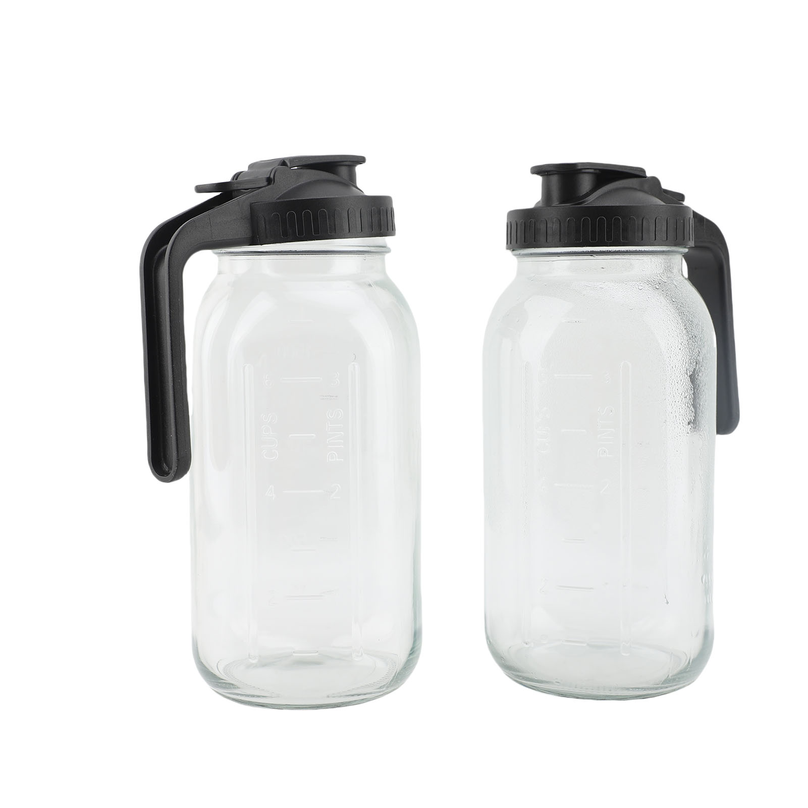 Glaskrüge Mit Schwarzen Deckeln, 1,9 Liter Fassungsvermögen, Teekannen Mit Weiter Öffnung, Auslaufsichere Behälter Für Wasser, Saft, Milch, Eiskaffee, 2er-set