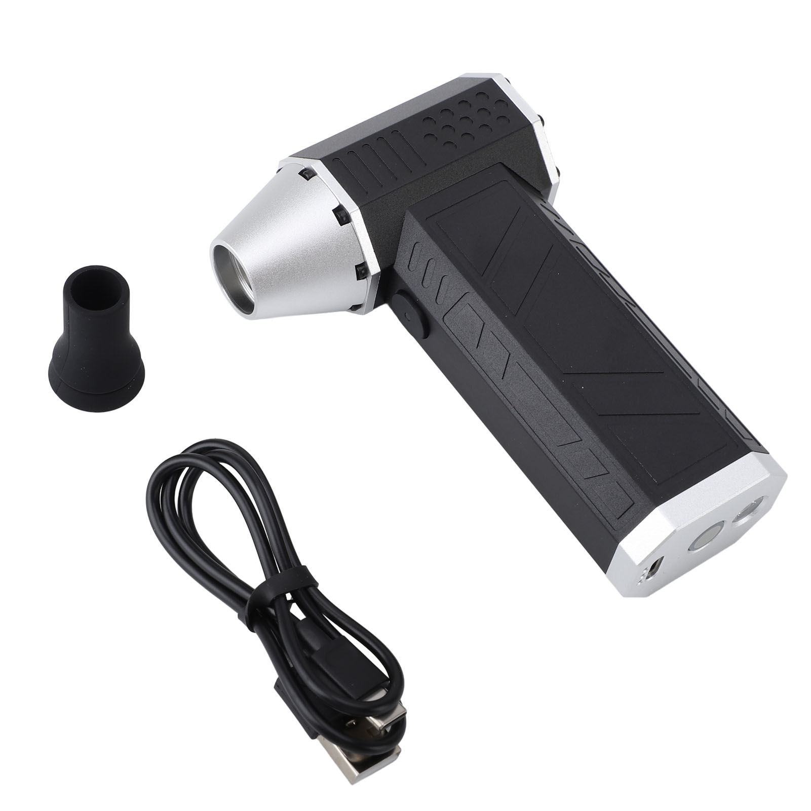 Turbo Jet Mini-trockenluftgebläse, Bürstenloser Motor Mit 120.000 U/min, 3 Geschwindigkeitsstufen, Wiederaufladbar Mit Led-licht, Schwarz Und Silber.