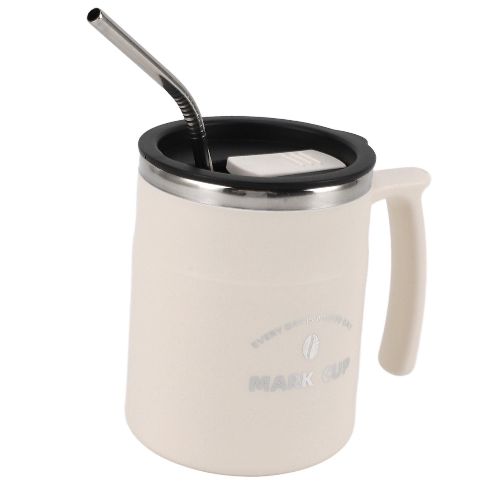 Großer, Auslaufsicherer Edelstahl-kaffeebecher, Set Aus Zwei Wasserbechern Mit Deckel Und Strohhalm Für Büro, Reisen Und Zuhause, Weiß.