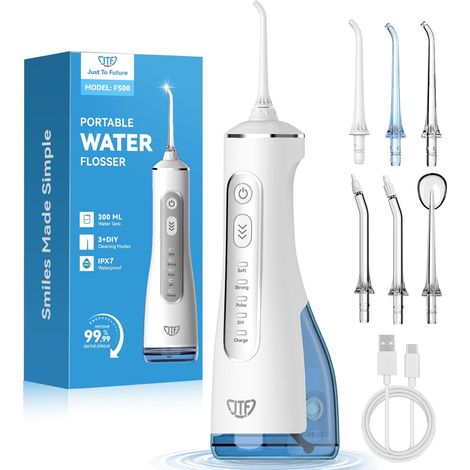 Jtf Munddusche Kabellos Elektrische 300ml Wassertank, 10 Stufen Stufenlose Modi Testsieger 2026, Ipx8 Tragbar Zahnreiniger Waterflosser & 6 Düsen Für Oral Health Enthusiasten Tägliche Pflege(weiß)