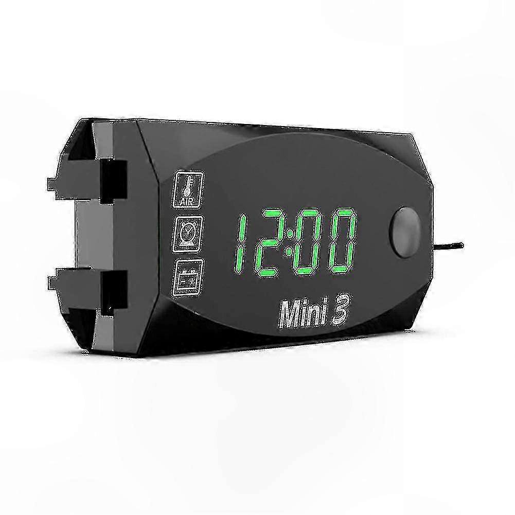 3-in-1 Motorrad-digitaluhr, Voltmeter, Thermometer, Zubehör Für Motorradumbauten (grün)