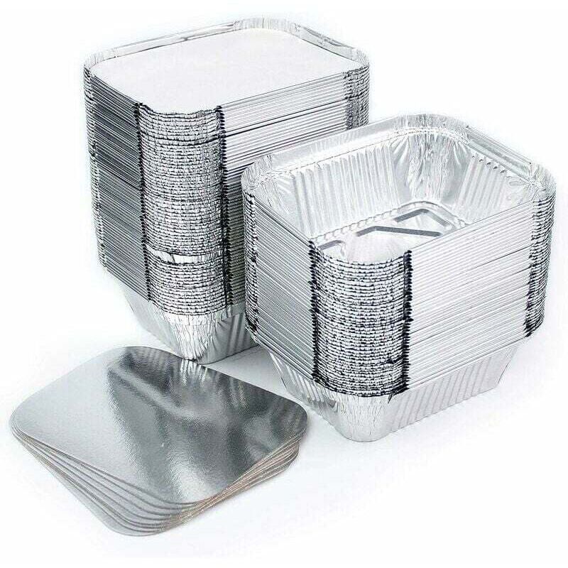 Gabrielle 100er-packung Einweg-aluminium-lebensmittelbehälter Mit Deckel Zum Transportieren, Einfrieren Und Kochen Von Lebensmitteln (260 Ml) – Silber