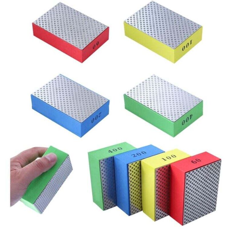 Set Mit 4 Hand-diamantpolierpads, Schleifklötze Für Stein, Keramik, Fliesen, Glas, 4 Körnungen – 60, 100, 200, 400 (silberne Seite), Trimec
