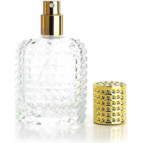 Set Mit 6 Leeren, Wiederbefüllbaren Sprühflaschen Aus Dickwandigem Glas, 50 Ml – Inklusive Einfülltrichter – Elegante Goldene Kappe