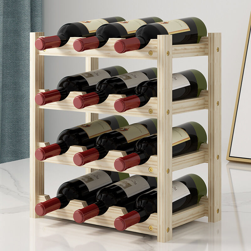 Horizontales Weinregal, 4 Ebenen Für 12 Flaschen, Weinregal Aus Holz, Maße 33,5 X 22,3 X 39,5 Cm, Flaschenhalter Aus Kiefernholz (farbe: Geröstetes Holz)