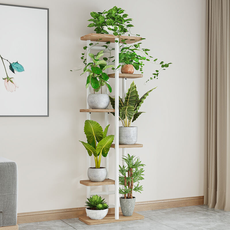 Freosen – Pflanzenständer Aus Metall Und Mdf – 6 Ablagen – Maße: 36 X 23,5 X 106 Cm – Geeignet Für Kakteen Und Sukkulenten – Einfache Montage