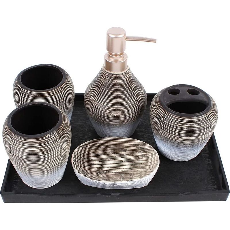 6-teiliges Keramik-badezimmer-accessoire-set: Handbürste, Becher, Seifenschale, Seifenspender, Zahnbürstenhalter, Tablett