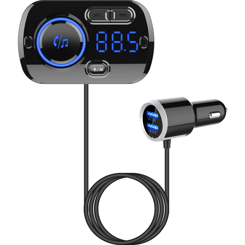 Bluetooth 5.0 Fm-transmitter-kfz-adapter-kit, Kfz-fm-transmitter-ladegerät Mit Qc3.0- Und 5v/2,4a-anschlüssen, Freisprechfunktion, Farbiger Beleuchtung, Siri-unterstützung Und Tf-/sd-kartensteckplatz
