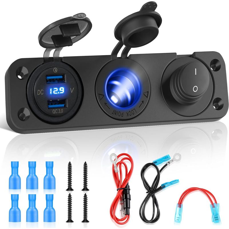 Kfz-ladegerät-schalterpanel, 12v-24 Dual-qc3.0-usb-anschlüsse + Pd-anschluss + Wippschalter (b)