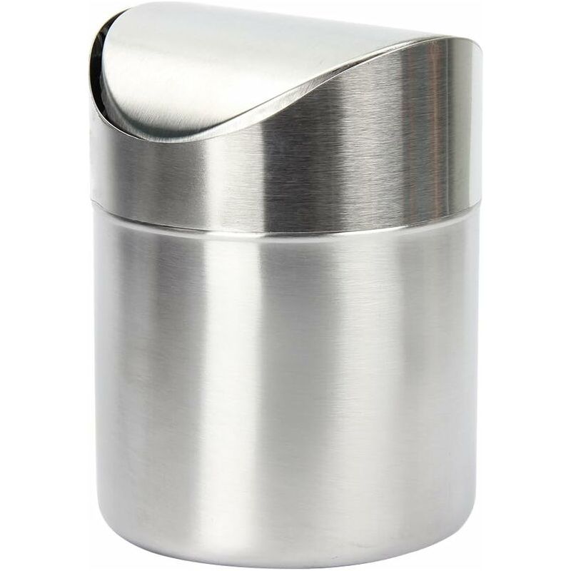 Mini-mülleimer Aus Edelstahl Mit Praktischem Schwingdeckel Für Büro, Tisch, Auto, Schlafzimmer (silber)