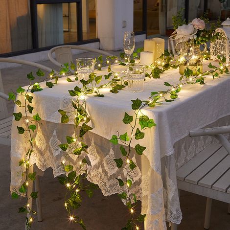 Künstliche Efeu-lichterkette, 2 M – 20 Leds – Seidenblätter – Ästhetische Dekoration Für Schlafzimmer, Hochzeit, Büro, Garten