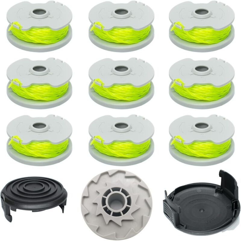 Ersatzspulen Für Worx Freischneider Wa0014 Wg168 Wg184 Wg190 Wg191, Weed Eater - 6,1 M 0,2 Cm Mit Kappen Wa0037 (10 Spulen, 2 Kappen)