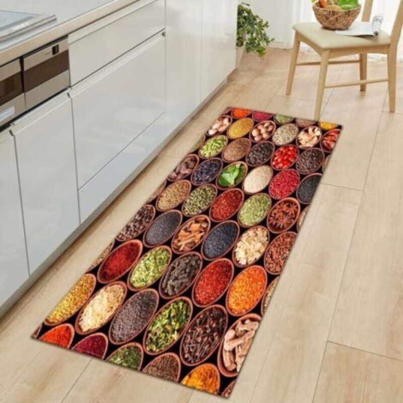 Küchenmatte, Gewürz- Und Geschirrset, Rutschfeste Küchenmatte Vor Dem Spülbecken, Saugfähig, Waschbar, Rutschfeste Bodenmatte, Dekorative Matte, 40 X 120 Cm