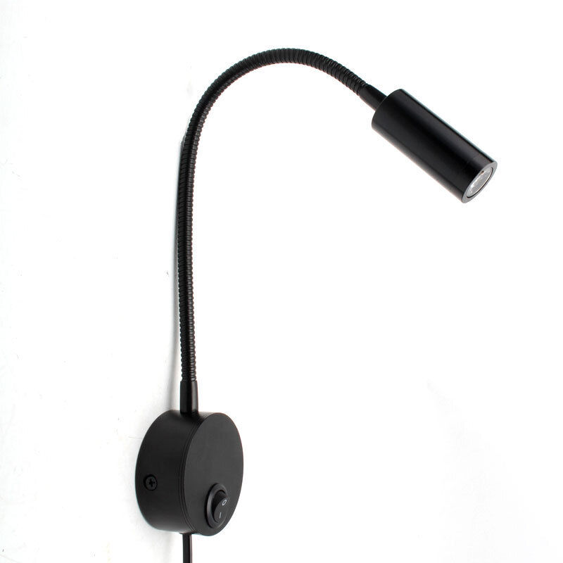 Schwarze Leselampe, Flexibler Schwanenhals, Led-lampe 3w 3000-3500k, Wandmontage, 240v Mit Schalter Für Schlafzimmer, Wohnzimmer, Wohnräume (warmweiß)