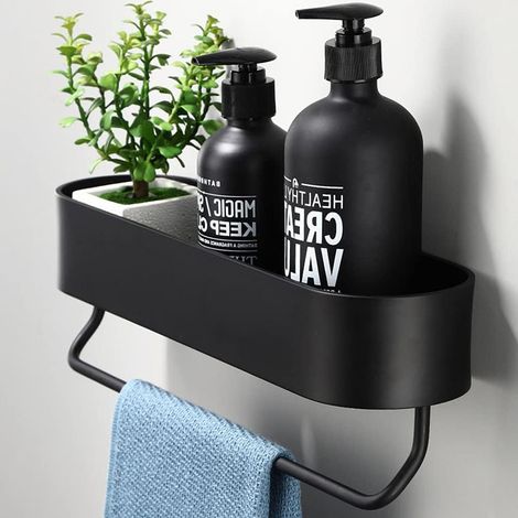 Badezimmerregal Mit Klebebefestigung, Kein Bohren Erforderlich, Schwarzer Duschkorb, Shampoo-/duschablage, Aufbewahrungskorb Mit Handtuchhalter