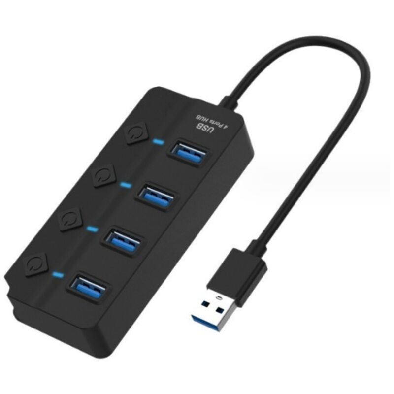 Schwarzer 4-port-usb-3.0-hub (1 Stück), 4 Usb-3.0-adapter (5 Gbit/s) Mit Individuellen Betriebs- Und Kontrollleuchten, Kompatibel Mit Macbook, Imac Und Notebook-pc