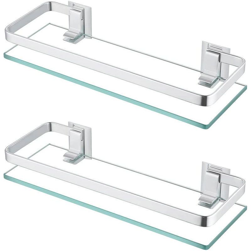 Badezimmer-glasregal, Wandregal Aus Aluminium, 8 Mm Dickes Gehärtetes Glas, Rechteckig, Silberfarben, 2 Stück, A4126a-p2 (40 Cm)
