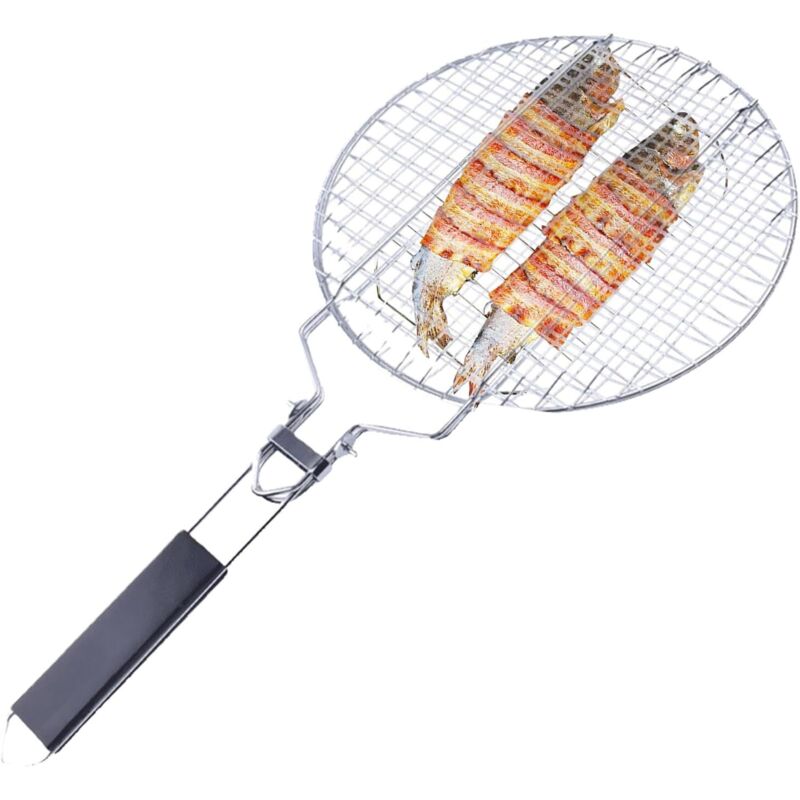 Grillkorb, Rundes, Faltbares Grillbesteck Mit Abnehmbarem Griff, Grillstange Für Fisch. Für Den Außenbereich, Restaurants, Picknicks, Camping, Zum Zubereiten Von Fleisch, Hähnchen Und Garnelen.