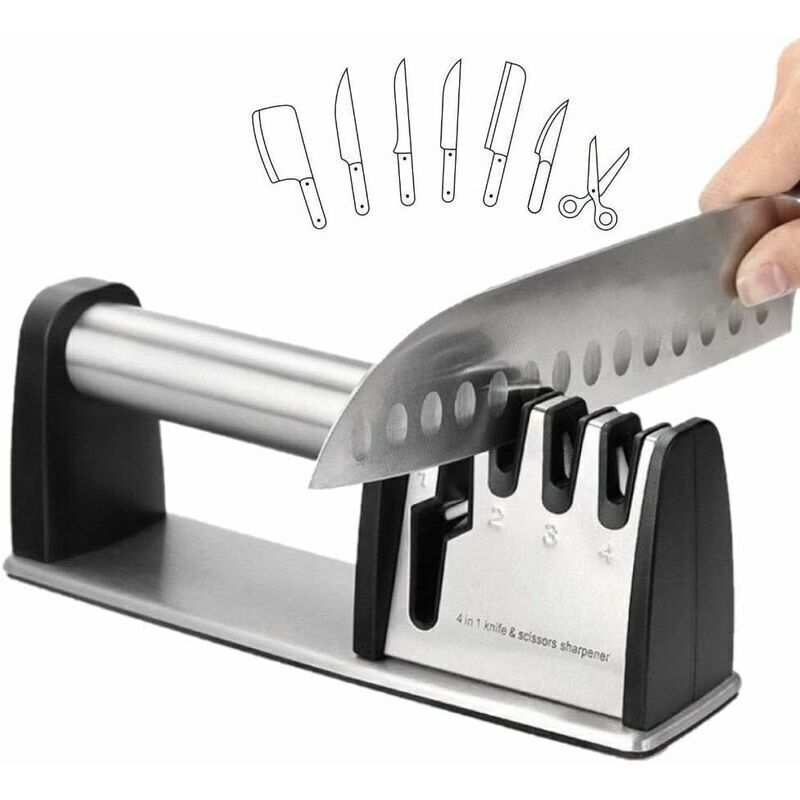Gabrielle Professioneller Messerschärfer, 4-in-1 Küchenmesser- Und Scherenschärfer, Manueller Schärfer, Wolframstahl-diamant- Und Keramikstab-schärfsystem, Rutschfest
