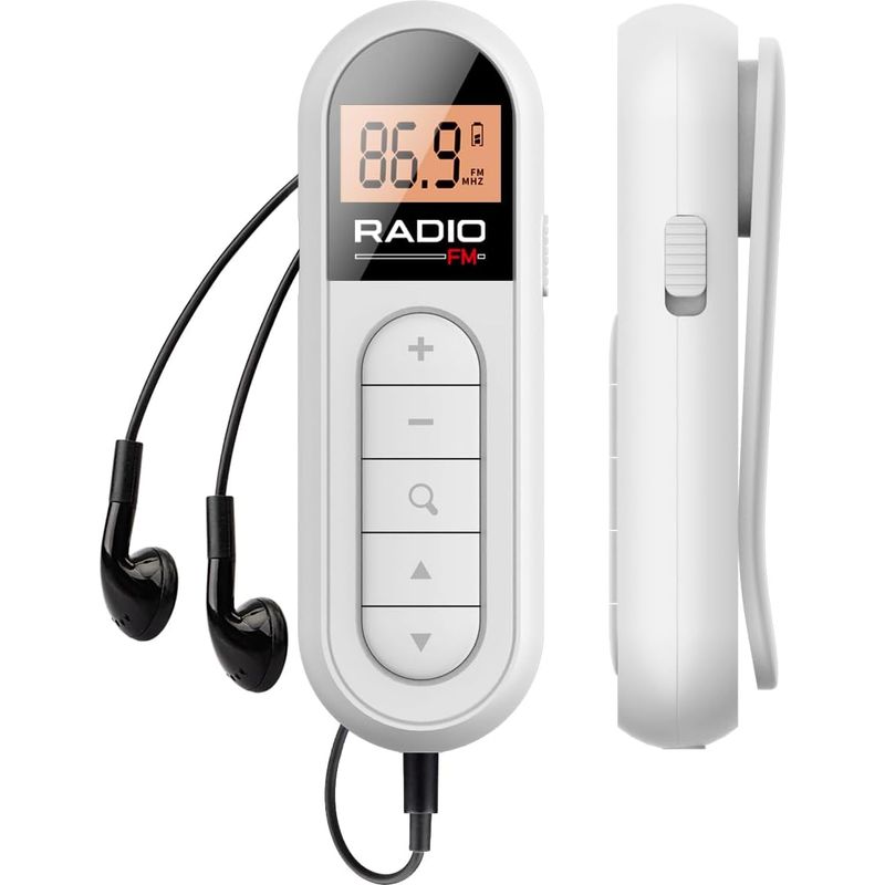 Tragbares Fm-radio, Digitales Taschenradio, Wiederaufladbarer Transistor Mit Hervorragendem Empfang, Gürtelclip Und Ohrclip, Ideal Zum Joggen Und Spazierengehen (weiß)