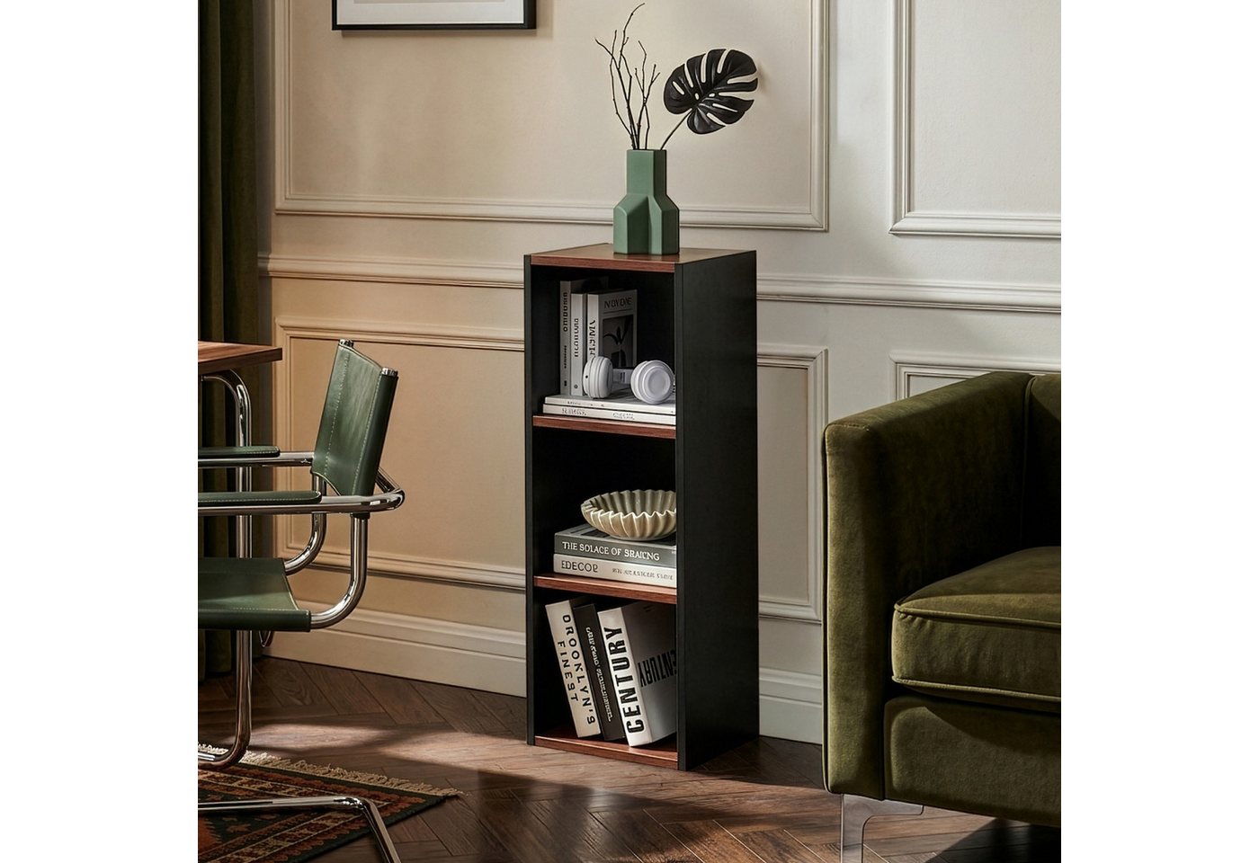 Bücherregal Trond 80x30x23 Cm Schwarz/walnussoptik [en.casa]
