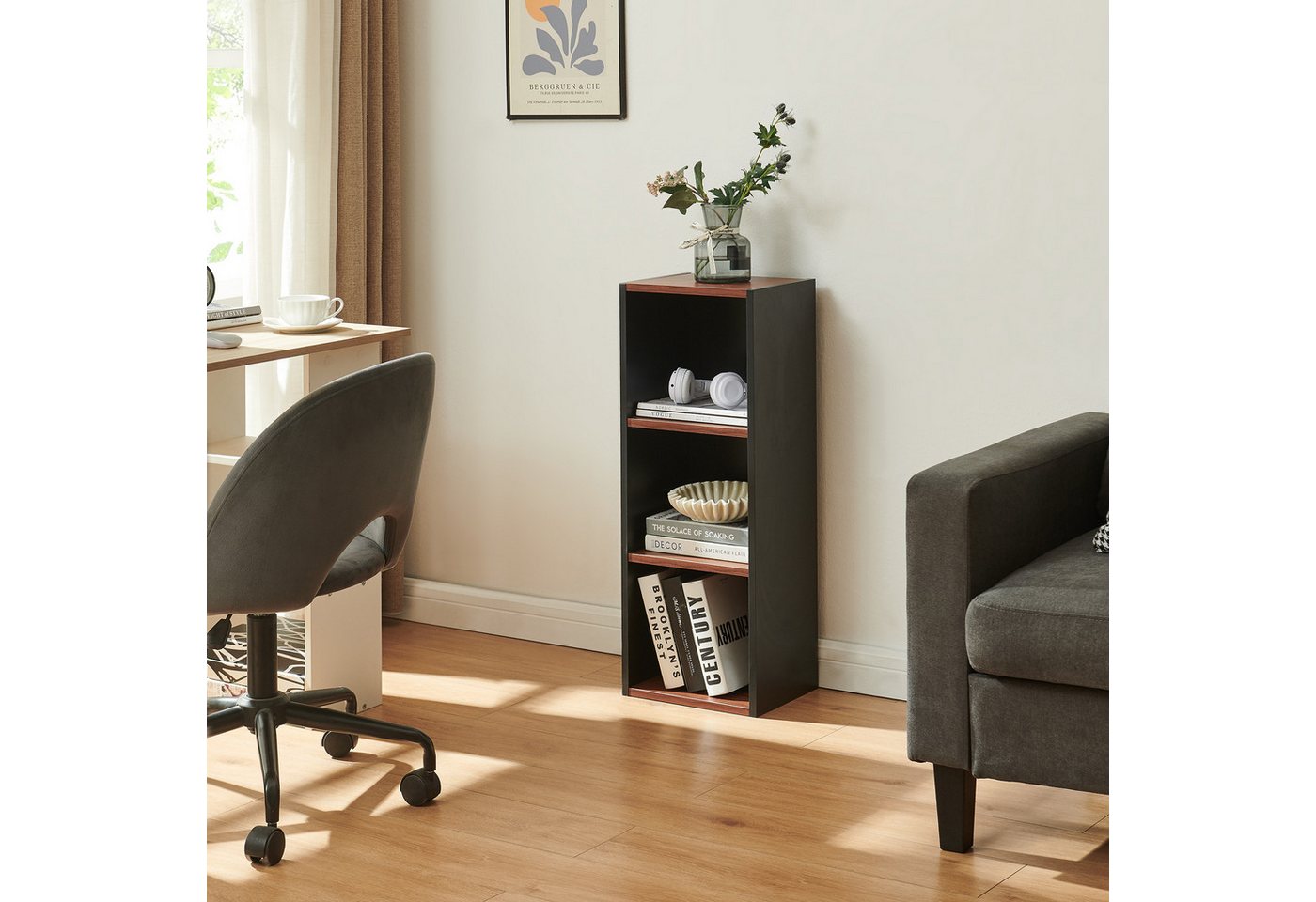 Bücherregal Trond 80x30x23 Cm Schwarz/walnussoptik [en.casa] Bild 2
