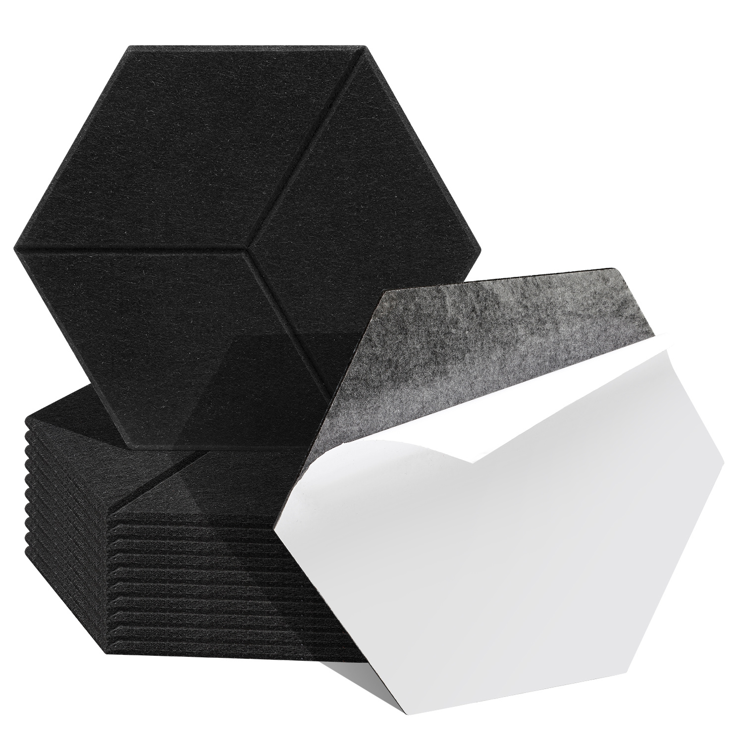 Jiubiaz Akustikpaneele Selbstklebend, 12 Stück Akustikplatten Aus Filz 15 Cm Seitenlänge, 0,9 Cm Dick Schwarz, Schallabsorber Sechseckig Mit Schlitzdesign
