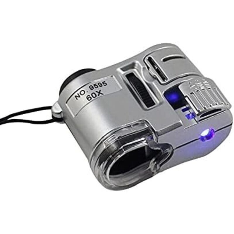 60-fache Taschenlupe Mini-taschenmikroskop Tragbares Geldscheinprüfgerät Juwelierlupe Mit Uv-licht (farbe: Silber)